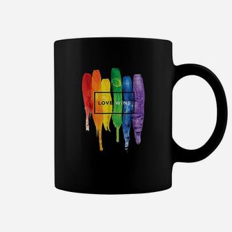 Watercolor Love Wins Rainbow Paint Typographic Coffee Mug - Seseable