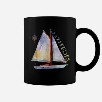 Watercolor Sailboat With Compass And Latitudes Sailing Coffee Mug - Seseable