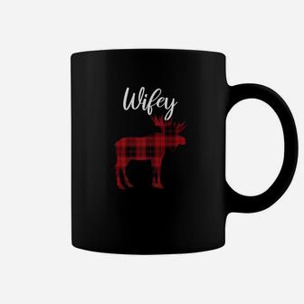 Wifey Plaid Moose Matching Family Christmas Pajamas Coffee Mug - Seseable