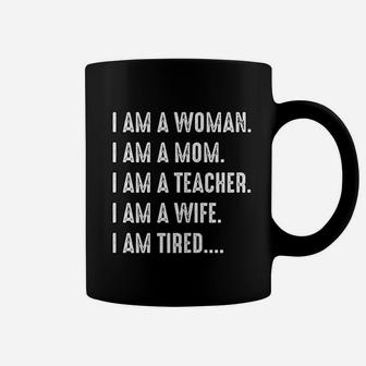 Woman Mom Teacher Wife Tired Cute Mom Teacher Coffee Mug - Seseable