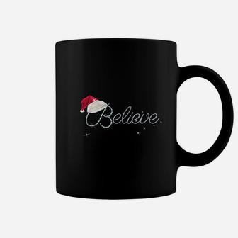 Womens Pretty Believe With Santa Hat Holiday Christmas Coffee Mug - Seseable