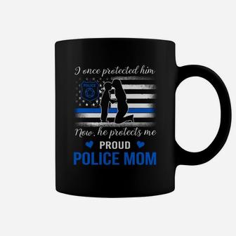 Womens Proud Police Mom Thin Blue Line American Flag Shirts Coffee Mug - Seseable