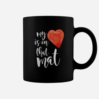 Wrestling Mom Girlfriend My Heart Is On That Mat Coffee Mug - Seseable