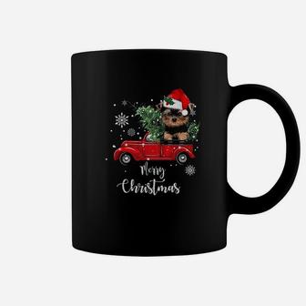 Yorkies Ride Red Truck Christmas Coffee Mug - Seseable