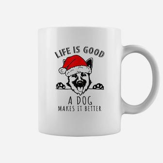 A Dog Makes It Better German Shepherd Santa Hat Coffee Mug - Seseable