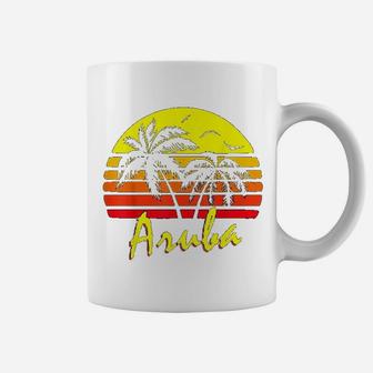 Aruba 80s Tropical Summer Beach Palm Tree Sunset Coffee Mug - Seseable