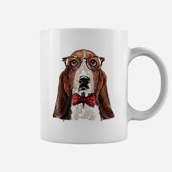 Basset Hound Dog In Classic Eyeglass And Bow Tie Coffee Mug - Seseable