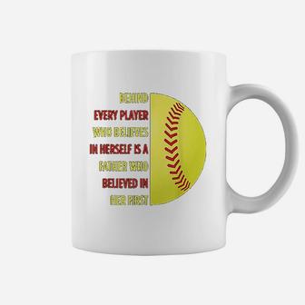 Behind Every Player Is A Father Softball Gift Dad Softball Coffee Mug - Seseable