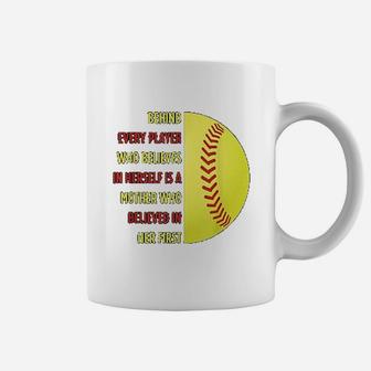 Behind Every Player Is A Mother Softball Gift Mother Day Coffee Mug - Seseable