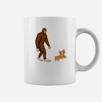 Bigfoot Walking A Dog Corgi Welsh Corgis Gift Coffee Mug - Seseable
