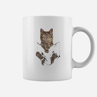 Brown Cat Sits In Pocket Coffee Mug - Seseable