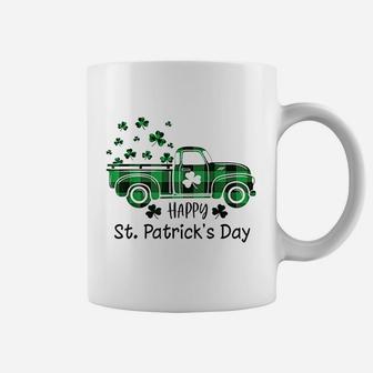 Buffalo Plaid Shamrock Vintage Truck Happy St Patricks Day Coffee Mug - Seseable