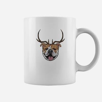Bulldog Dog Reindeer Antlers Funny Christmas Gift Coffee Mug - Seseable