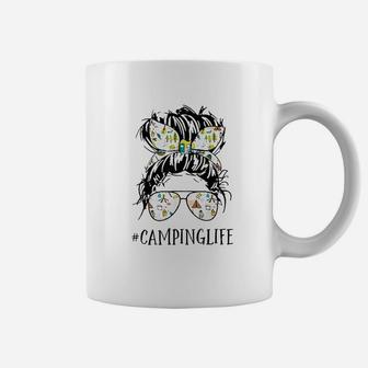 Camping Life Mom Messy Bun Mom Camping Life Coffee Mug - Seseable