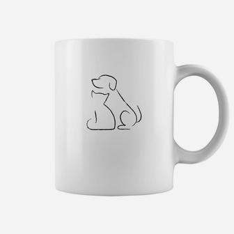 Cat And Dog Outline Minimalist Pe Coffee Mug - Seseable