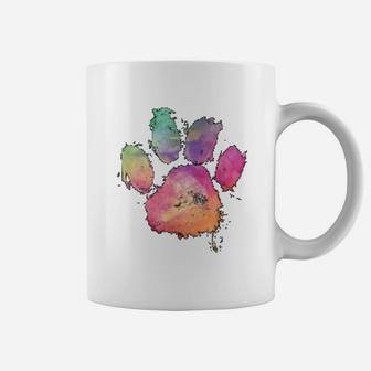 Cat Dog Paws Print Watercolor Rainbow Abstract Animal Lover Coffee Mug - Seseable