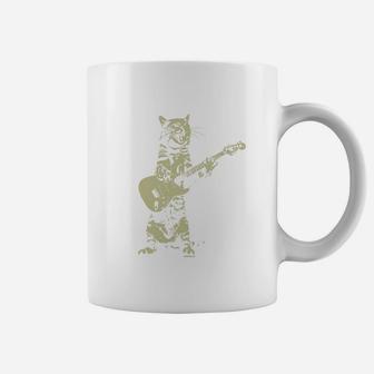 Cat Playing Guitar Kitten Plays Guitarist Rockstar Heather Navy Coffee Mug - Seseable