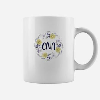 Cna Round Floral Frame Certified Nursing Assistant Coffee Mug - Seseable