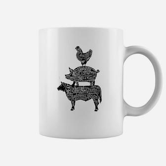 Cow Pig Chicken Parts Retro Beef Pork Poultry Meat Cuts Gift Coffee Mug - Seseable