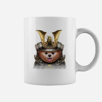 Cream Pomeranian Dog In Japanese Samurai Armor Coffee Mug - Seseable