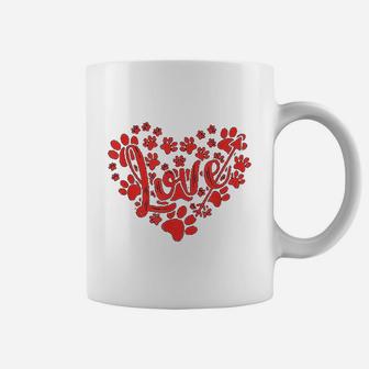 Cute Heart Paws Print Valentine Present For Dog Cat Lovers Coffee Mug - Seseable