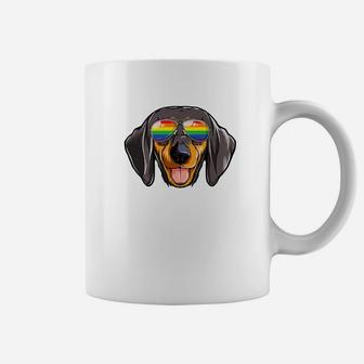 Dachshund Gay Pride Flag Sunglasses Lgbt Dog Puppy Coffee Mug - Seseable