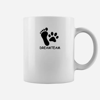 Dreamteam Unisex Tassen mit Fuß- & Pfotenabdruck, Weiß - Seseable