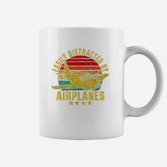 Easily Distracted By Airplanes Funny Vintage Retro Pilot Coffee Mug - Seseable