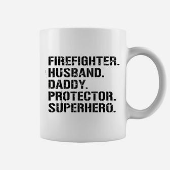 Fathers Day Firefighter Husband Daddy Protector Superhero Coffee Mug - Seseable