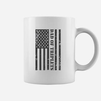 Fathers Day Triplet Dad American Flag Dad Of Triplets Gift Coffee Mug - Seseable