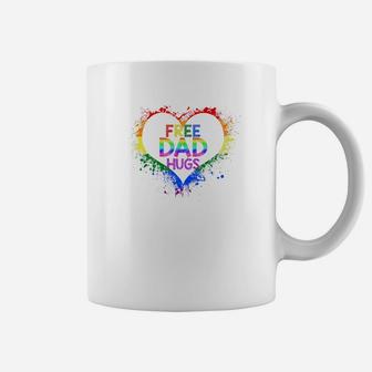 Free Dad Hugs Lgbt Heart Gay Flag Fathers Day Gifts Premium Coffee Mug - Seseable