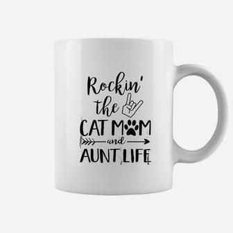 Funny Cat Lovers Gift Rockin' The Cat Mom And Aunt Life Coffee Mug - Seseable