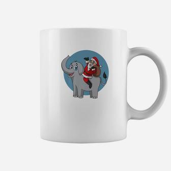 Funny Christmas Santa Clause Riding A Elephant Gift Coffee Mug - Seseable