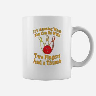 Funny Retro Bowling Ball Two Fingers And A Thumb Coffee Mug - Seseable