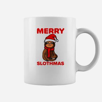 Funny Sloth Santa Merry Slothmas Hat Snowflakes Xmas Coffee Mug - Seseable