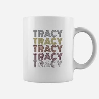 Graphic First Name Tracy Retro Pattern Vintage Style Coffee Mug - Seseable