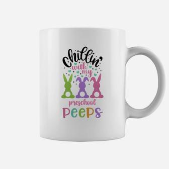 Happy Easter Cute Bunny Chilling With My Preschool Peeps Teachers Gift Coffee Mug - Seseable