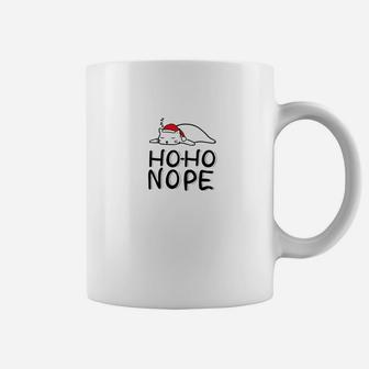 Ho Ho Nope Lazy Cat With Santa Hat Christmas Coffee Mug - Seseable