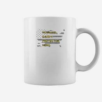 Husband Daddy Protector Hero Shirt Military Veteran Usa Flag Coffee Mug - Seseable