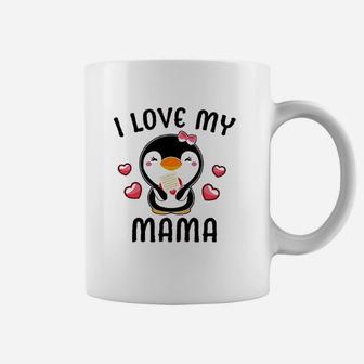 I Love My Mama With Cute Penguin And Hearts Coffee Mug - Seseable