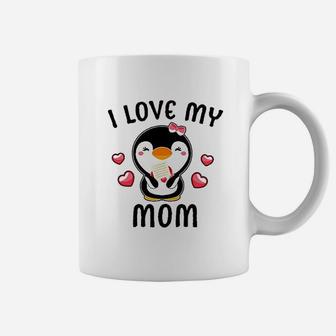 I Love My Mom With Cute Penguin And Hearts Coffee Mug - Seseable