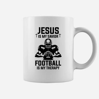 Jesus Is My Savior Football Is My Therapy Funny Football Lover Gift Coffee Mug - Seseable