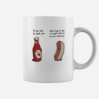 Ketchup And Hotdog Conversation Coffee Mug - Seseable