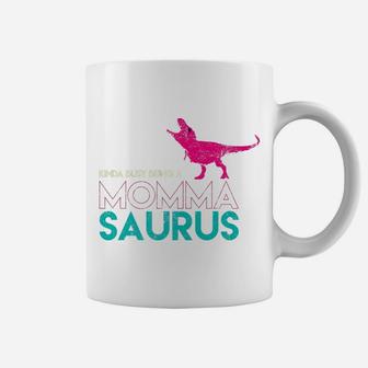 Kinda Busy Being A Mamasaurus Mama Dinosaur Distressed Coffee Mug - Seseable