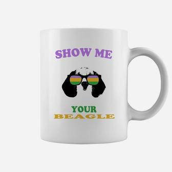 Mardi Gras Show Me Your Beagle Funny Gift For Dog Lovers Coffee Mug - Seseable