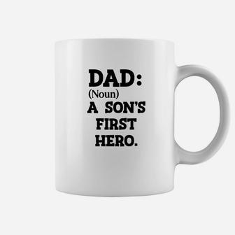 Mens Dad A Sons First Hero Mens Fathers Day Definition Gift Premium Coffee Mug - Seseable