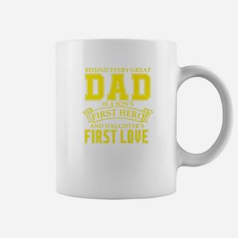 Mens Dad A Sons Hero A Daughters First Love Fathers Day Premium Coffee Mug - Seseable