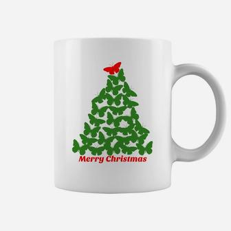 Merry Christmas Butterfly Tree Short Sleeve Coffee Mug - Seseable