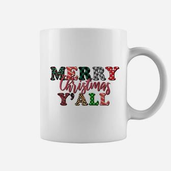 Merry Christmas Yall Xmas Plaid Funny Holiday Coffee Mug - Seseable