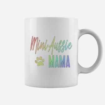 Mini Aussie Mama Rainbow Paw Print Australian Shepherd Mom Coffee Mug - Seseable